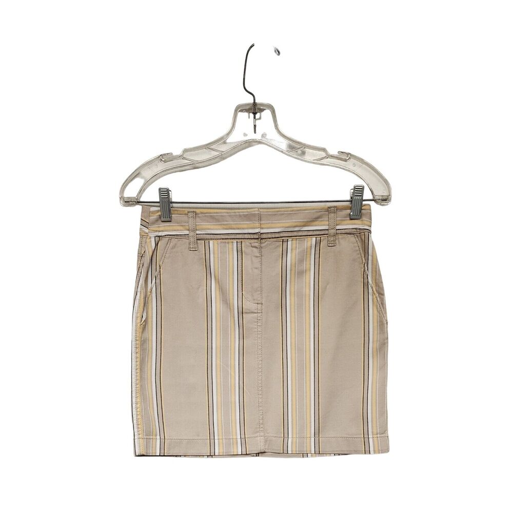 Ann Taylor LOFT Women's 00P- Beige & Yellow Striped Cotton Stretch Mini Skirt